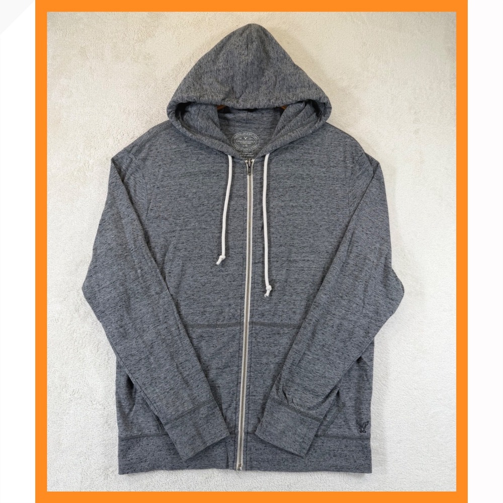 American Eagle AEO Legend Hoodie Mens L Gray Full Zip Athletic Fit 2013